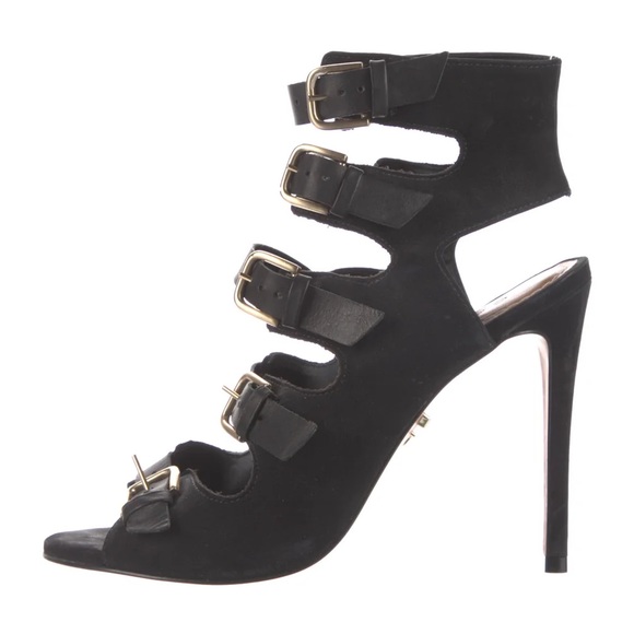 Carrano Black Suede Buckle Heels - Picture 3 of 13